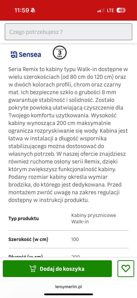 Scianka prysznicowa 100x200