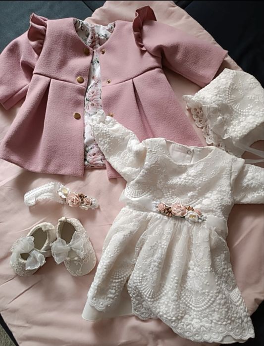 Zestaw na chrzest (sukienka plaszczyk i dodatki)