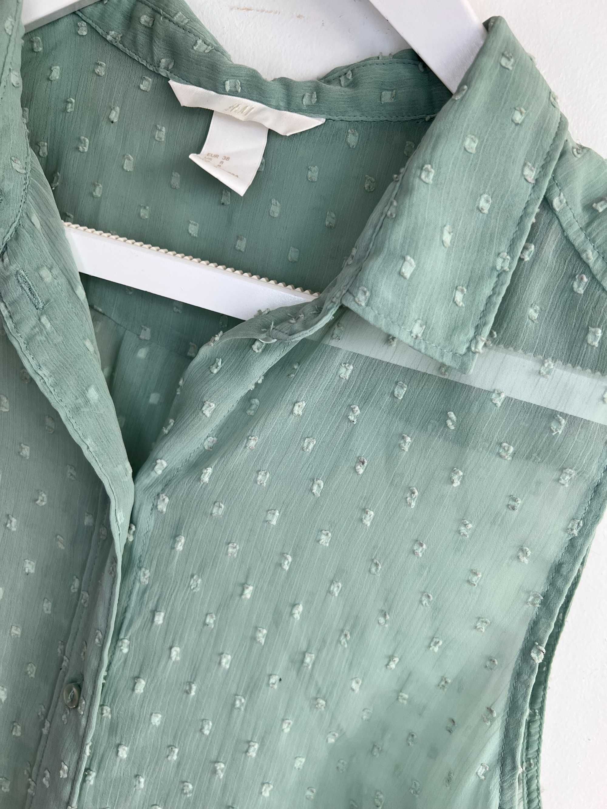 H&M koszula mgiełka damska bez rękawów miętowa szyfon plumetti M