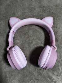 Sluchawki bezprzewodowe Bluetooth hoco kot z uszami różowe