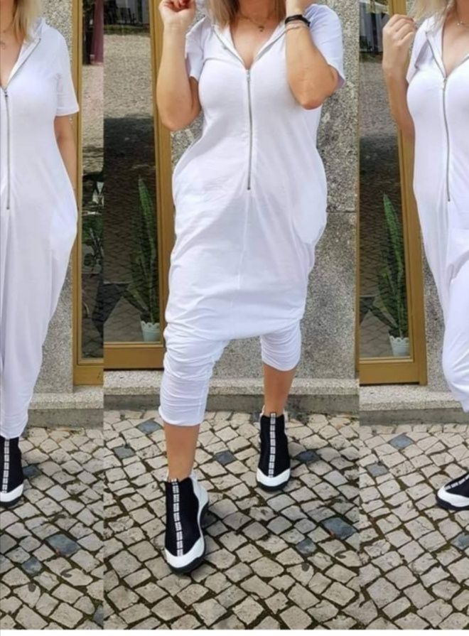 Jumpsuit / macacão VDR, branco em S, veste largo