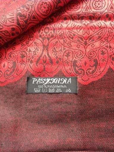 Czerwono czarny duży kaszmirowy szal , 100 % Pashmina orientalny