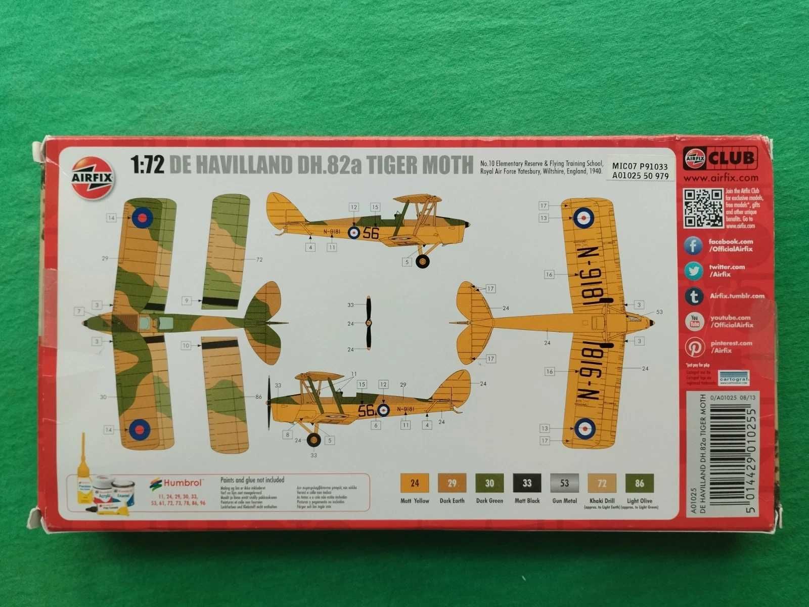 1/72 Airfix AX01025 de Havilland dH 82 A Tiger Moth Mk.II modelismo