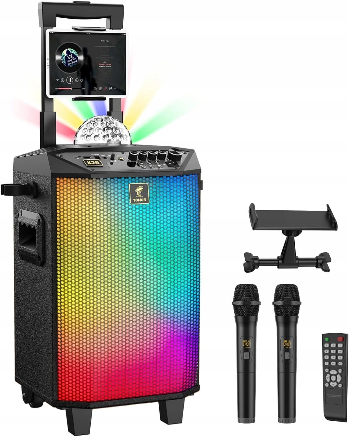 Zestaw karaoke Bluetooth 2 bezprzewodowymi mikrofonami UHF TONOR