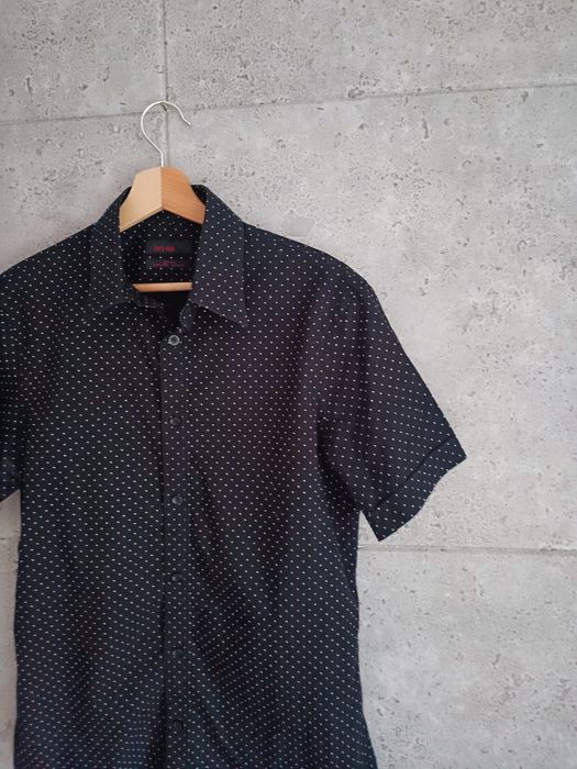 Nowa czarna koszula męska na krótki rękaw Zara s białe kropeczki baweł