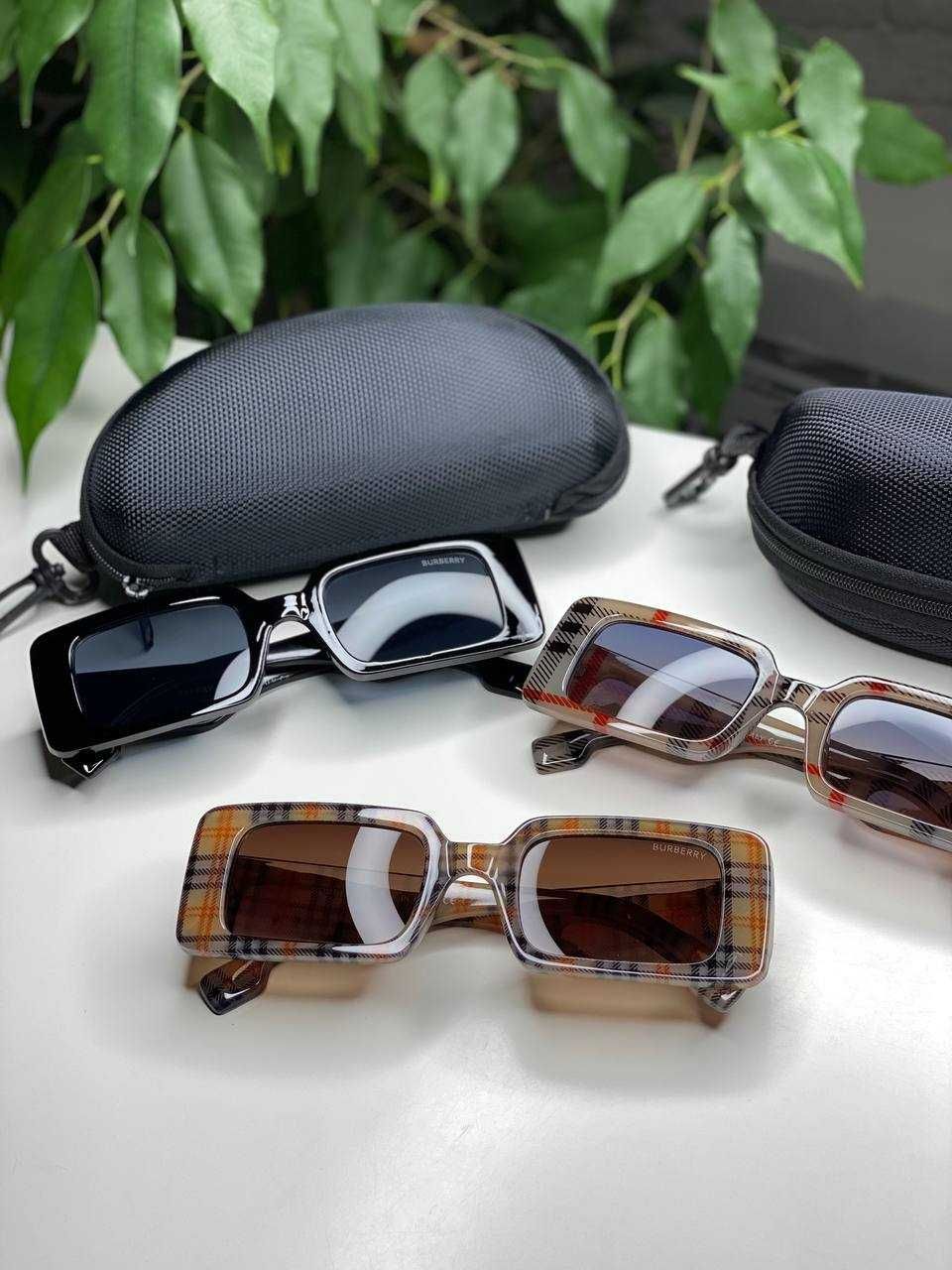 ХИТ! Солнцезащитные очки BURBERRY стильные прямоугольные Черные коричн