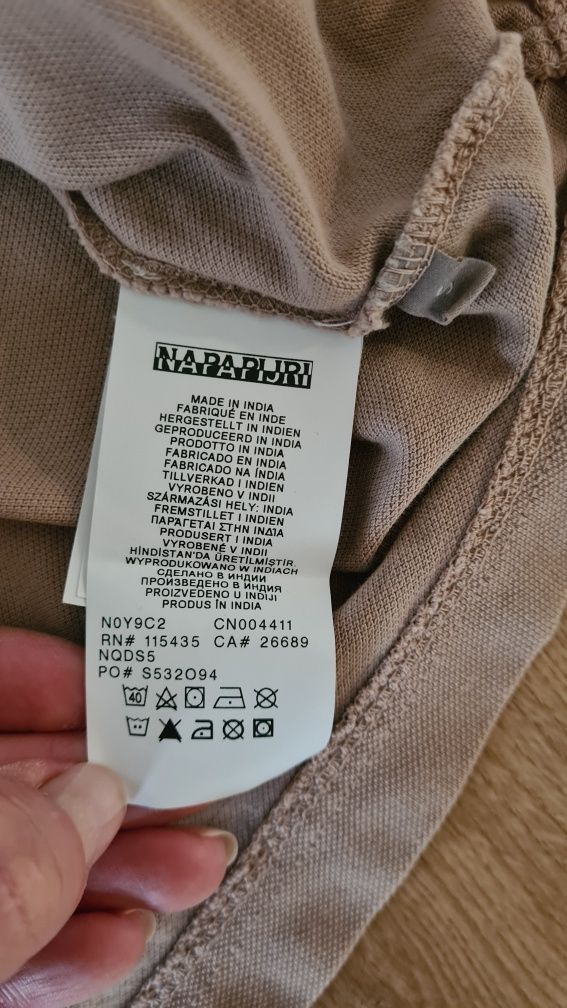 Koszulka T-shirt tee polówka Napapijri. Beżowa Kawowa. Rozmiar S / M.