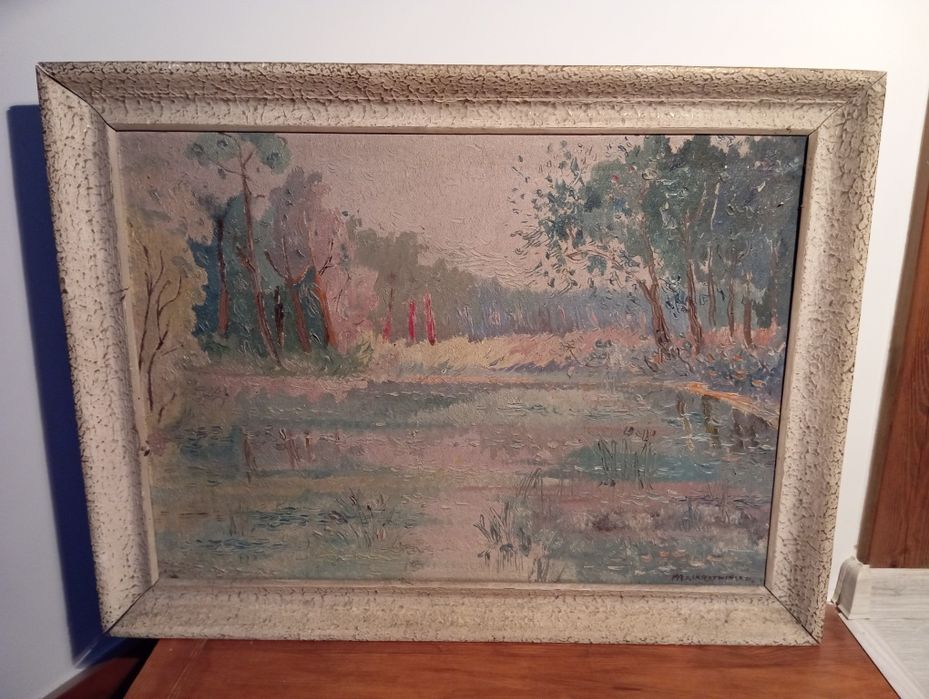 Obraz 'Las jesienią'.  Sygnowany Irena Krzywińska. 1970 rok.