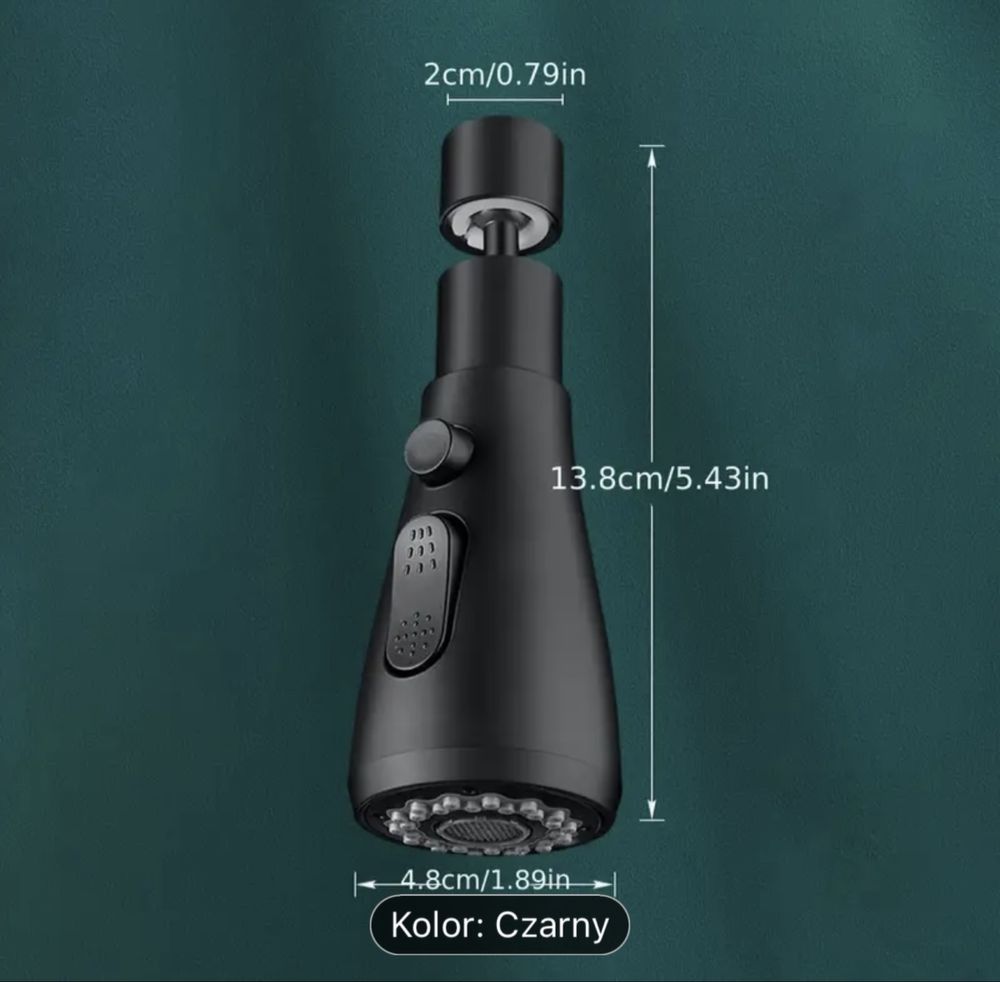 Przedłużacz Kranu Kuchennego AERATOR PERLATOR 3 FUNKCJE 360° CZARNY