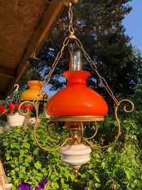 Stara wisząca lampa ze szklanym kloszem