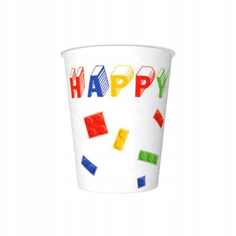 kubeczki papierowe lego klocki urodziny tort 8szt