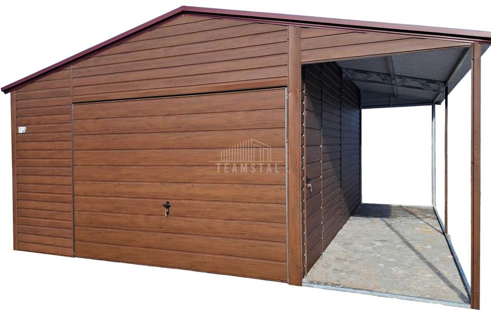Garaż blaszany 4x6m + wiata 1,5m brama uchylna drzwi dach TS1065