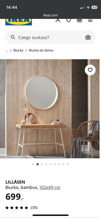 Ikea LILLÅSEN Biurko, bambus, 102x49 cm stolik stol