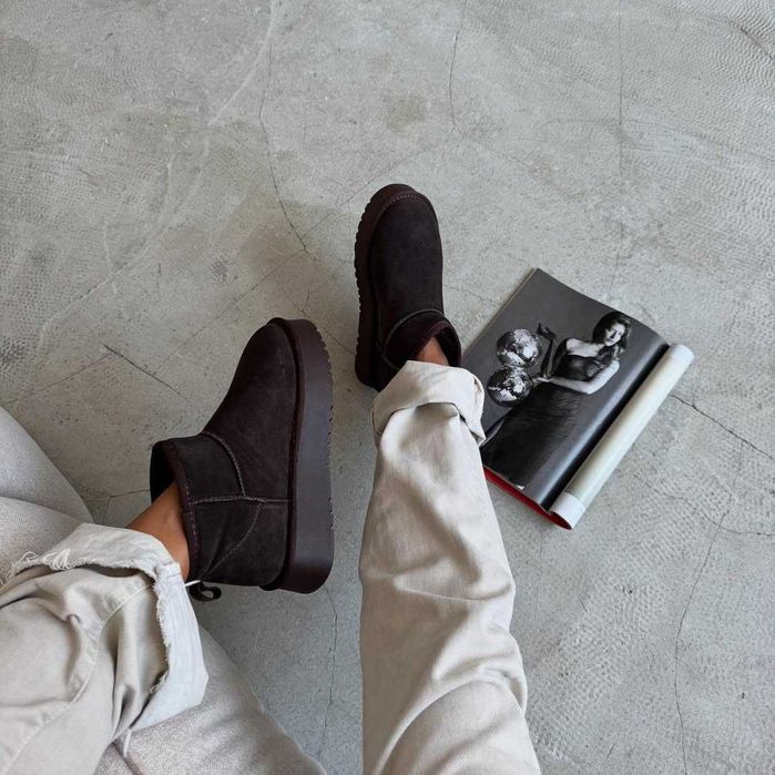 Шоколадні уггі платформа нат замш угги платформа угги шоколад 36,40,41