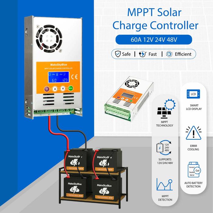 MPPT контроллер 12 В 24 В 48 В солнечна панель батарея MakeSkyBlue 60A