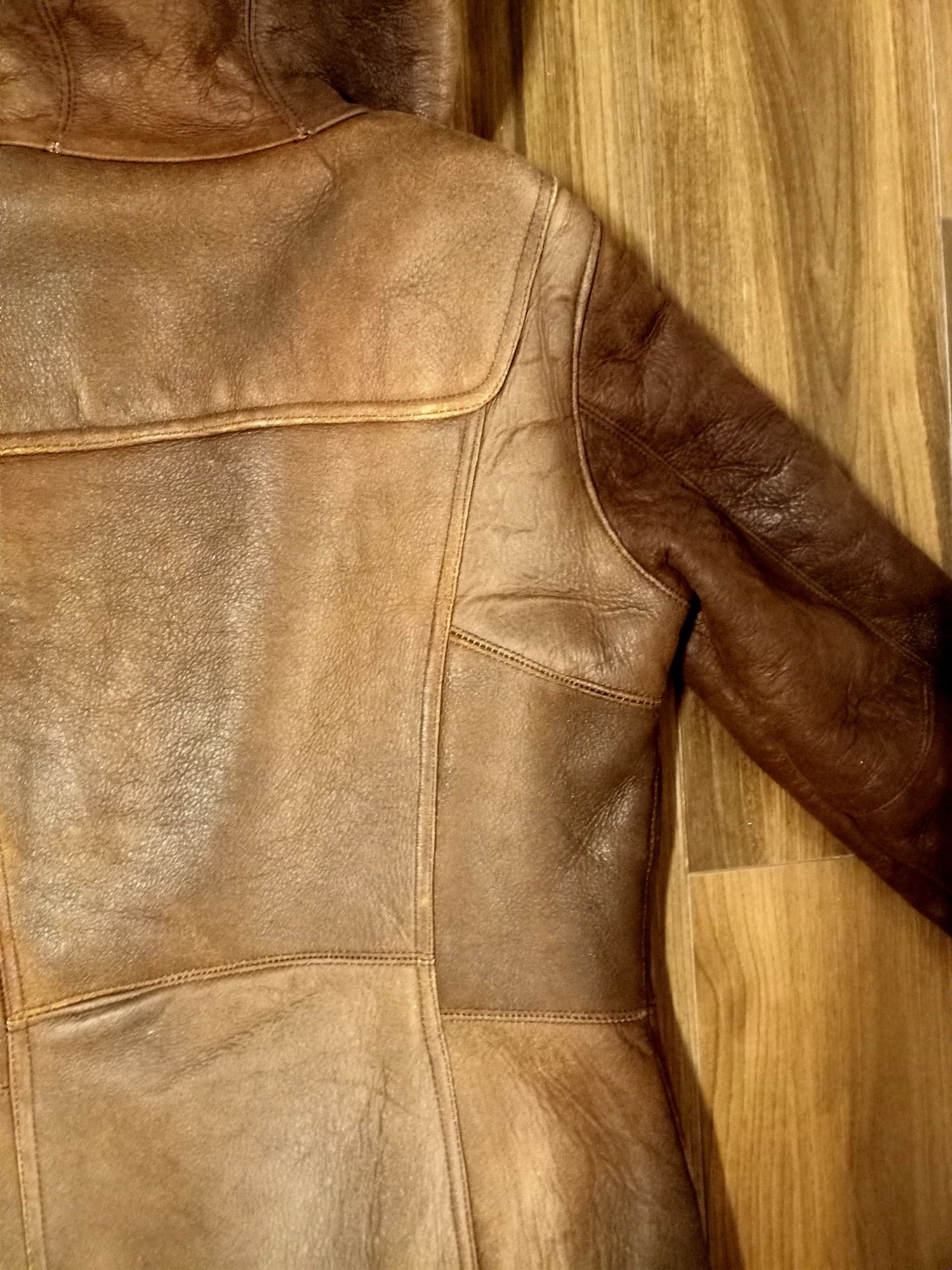Kożuch damski płaszcz skóra naturalna owcza płaszcz brązowy 38 vintge
