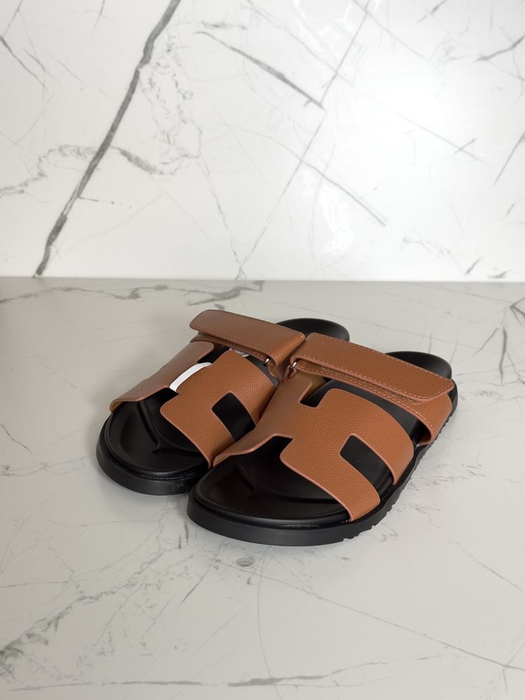 Шльопки в стилі hermes chypre шкіра 37,38, шлепанцы, шлопанці, шлепки