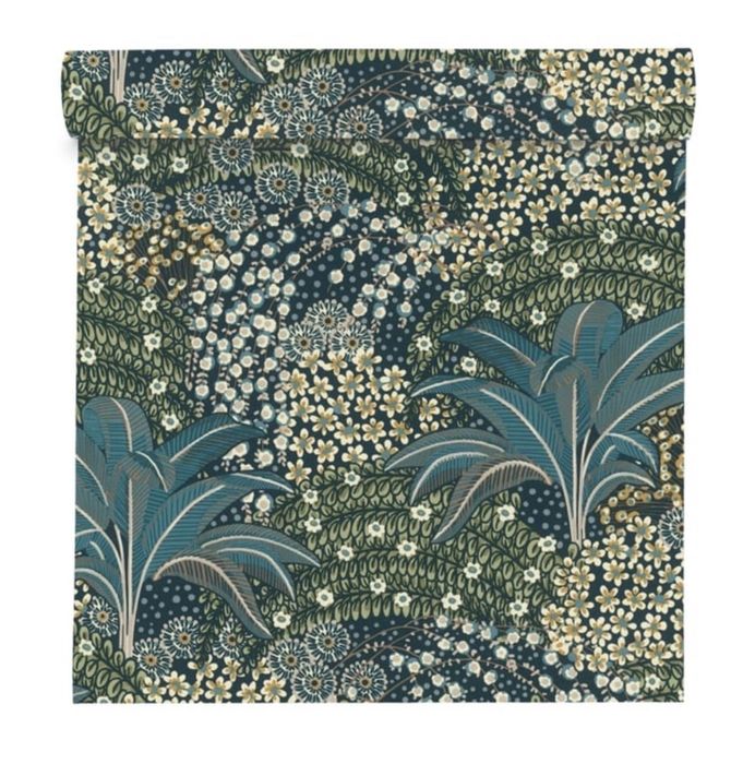 Tapeta Liście zielono-granatowa winylowa na flizelinie