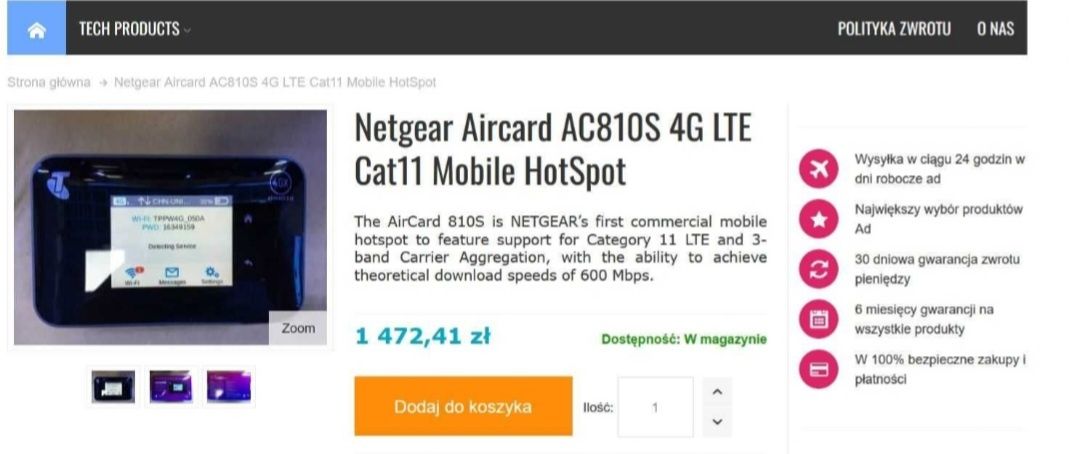 Router-Modem na kartę sim 4G LTE Netgear 810S + antena + 2 new baterie