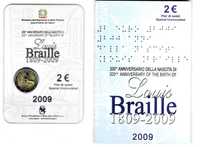 Moedas 2€ FDC  Italia 2009, 2015, Braille e Dante Aliguieri