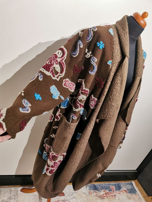 Czekoladowy luźny płaszcz damski bez zapięcia bez podszewki oversize 2