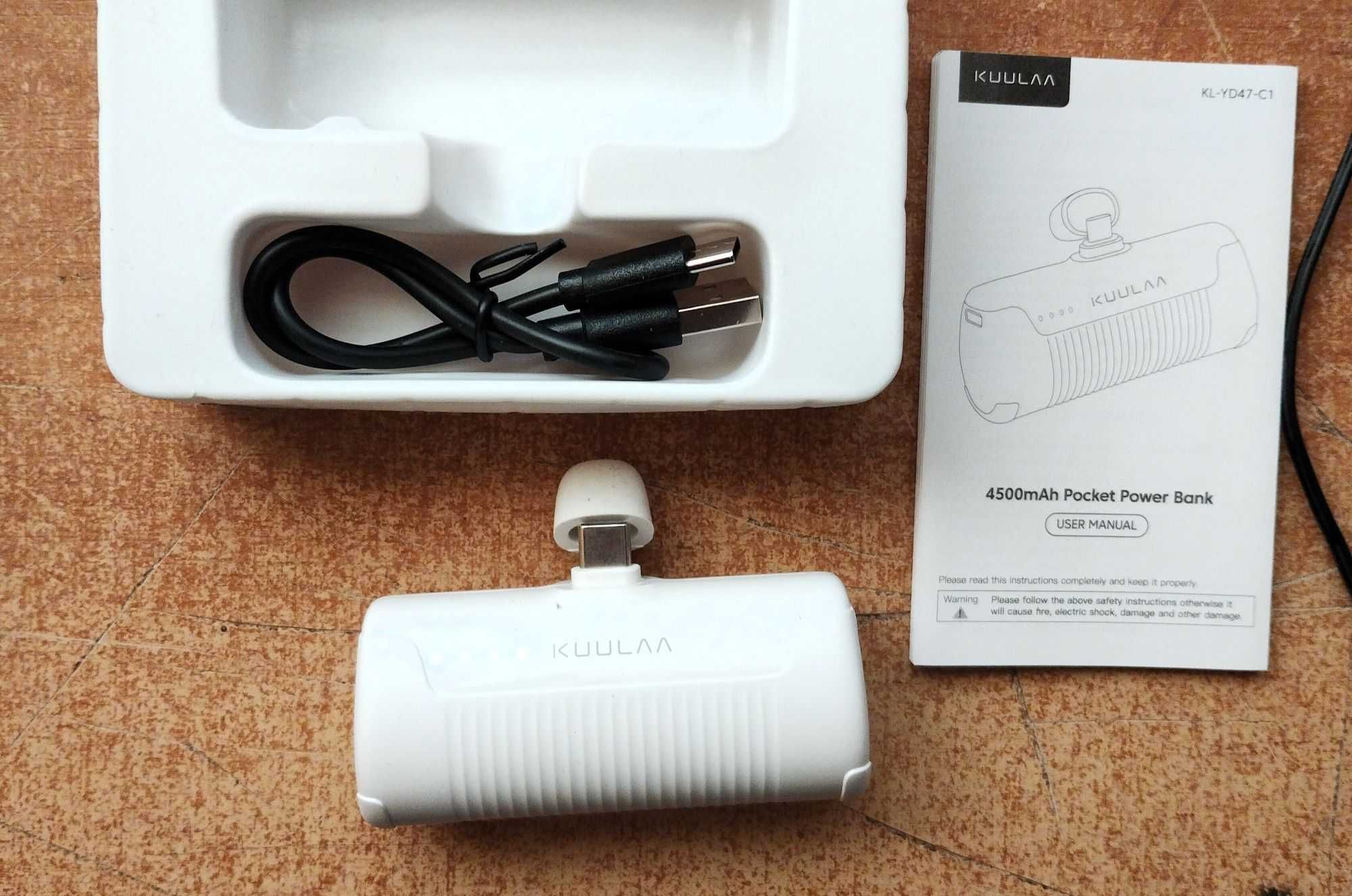 Kuulaa Power Bank 4500 mAh, przenośna ładowarka USB C, BIAŁA
