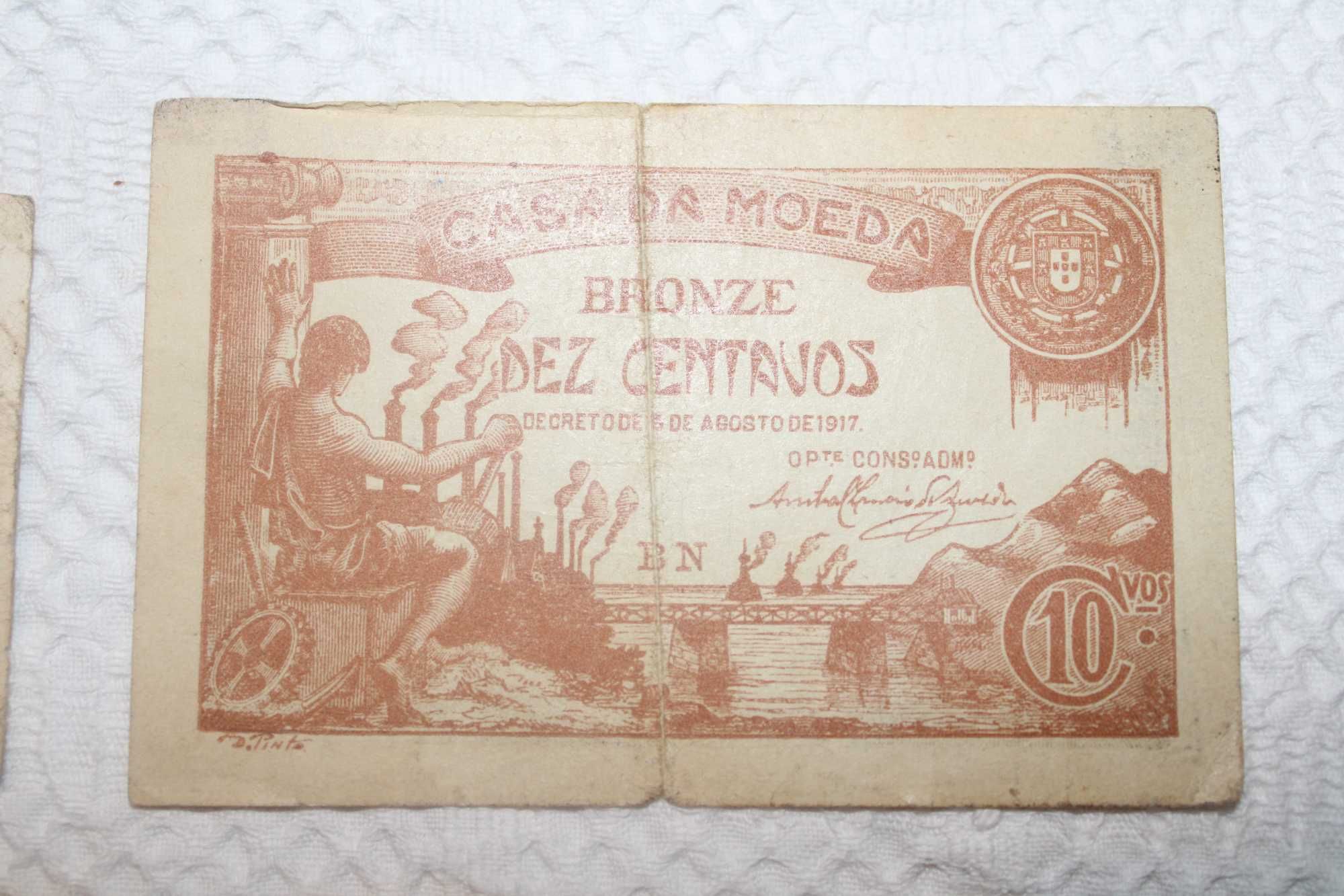 Conjunto de 4 notas de 5 -5- 10 e 50 cêntimos do escudo de 1917 e 1918