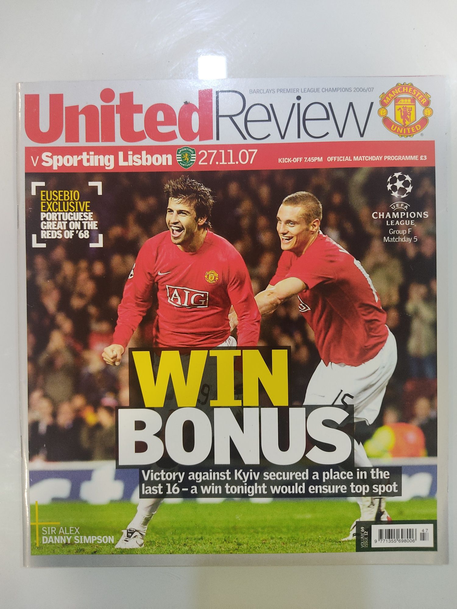 Programa oficial Manchester United Sporting Champions league 2007/2008