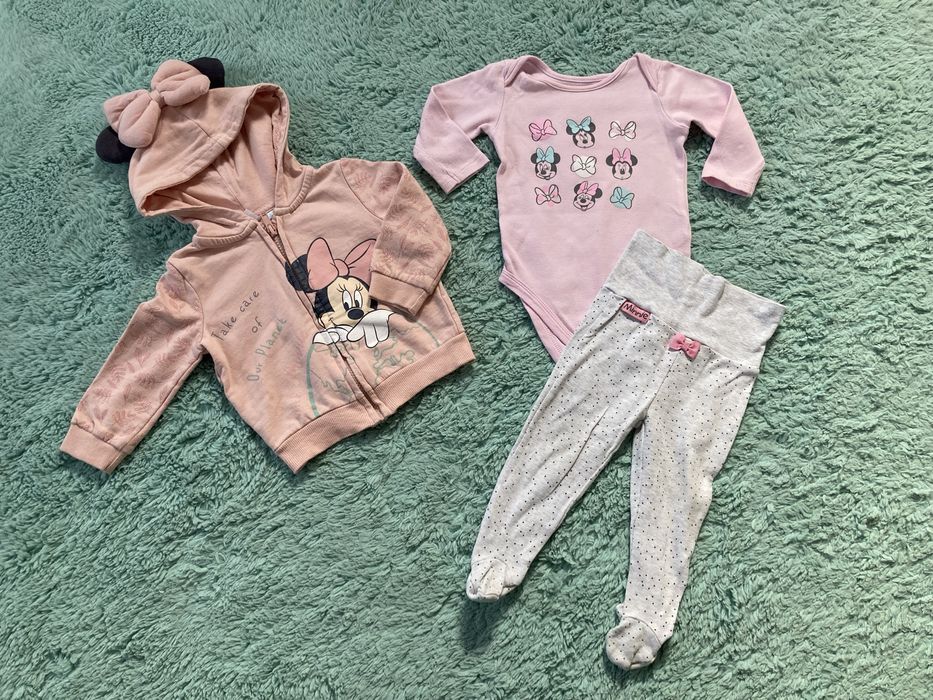 Zestaw Minnie Mouse r.74 bluza, body i półspiochy komplet
