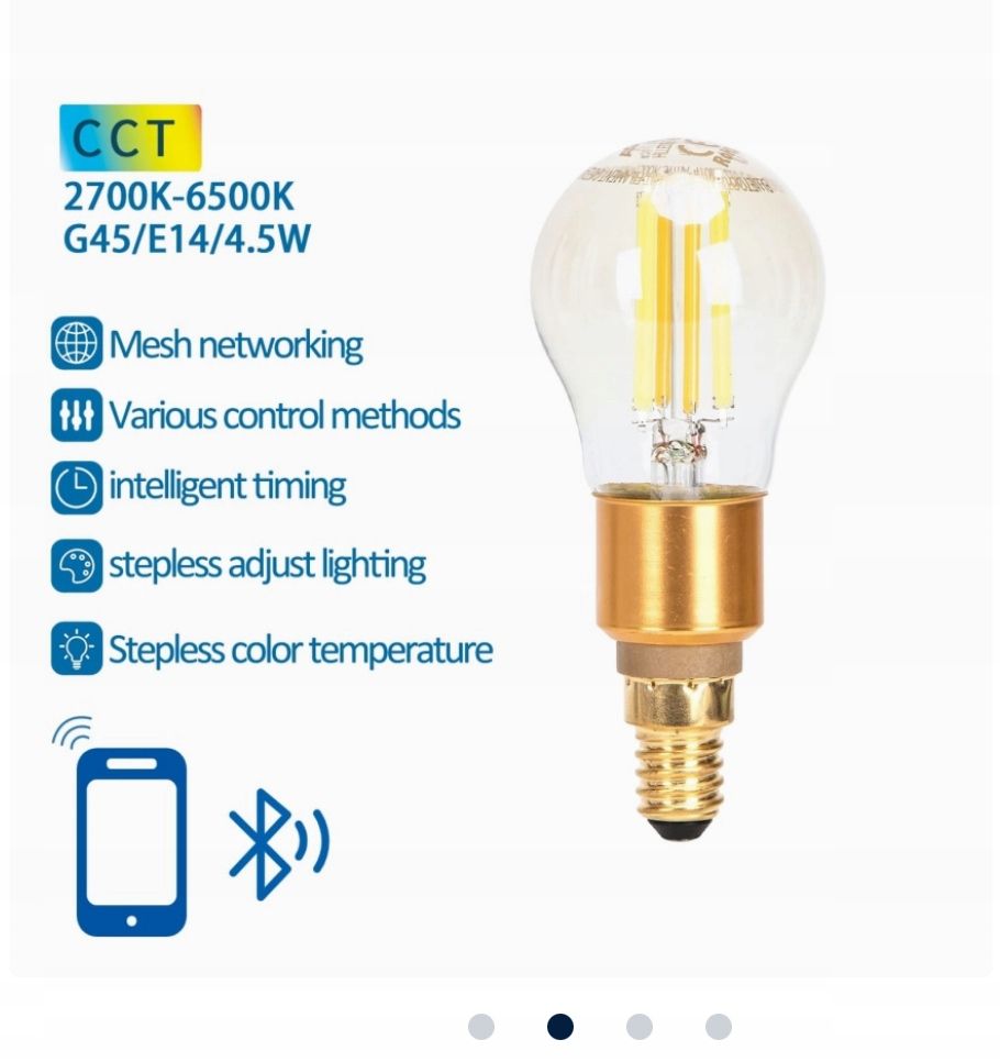 Inteligentna żarówka z żarnikiem G45 CCT (2 szt.) (WIFI+Bluebooth)