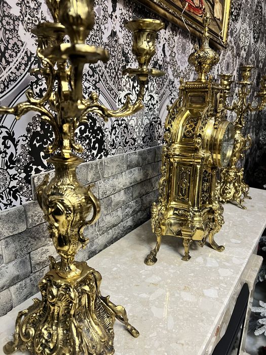 Годинник бронзовий з канділябрами / підсвічниками / часы / бронза