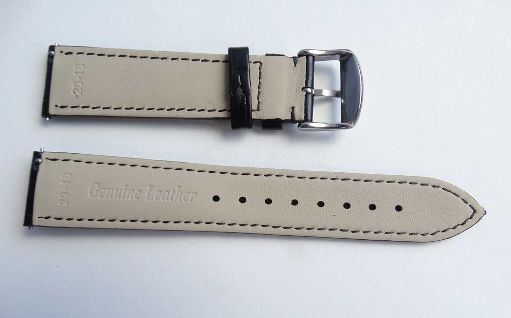 Pasek skórzany do zegarka szerokość 20mm czarny z klamrą ze stali 316L