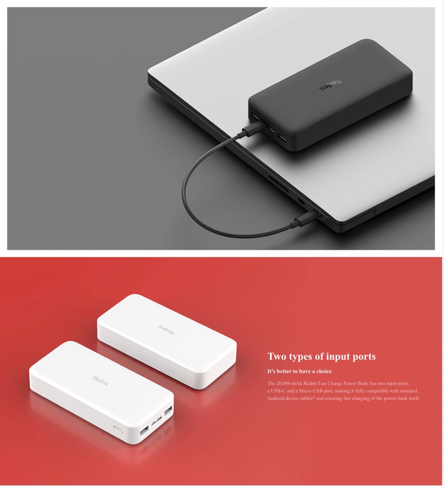 Powerbank Xiaomi Redmi 20000mAh 18W + ПОДАРОК ПРОВОД 3в одном