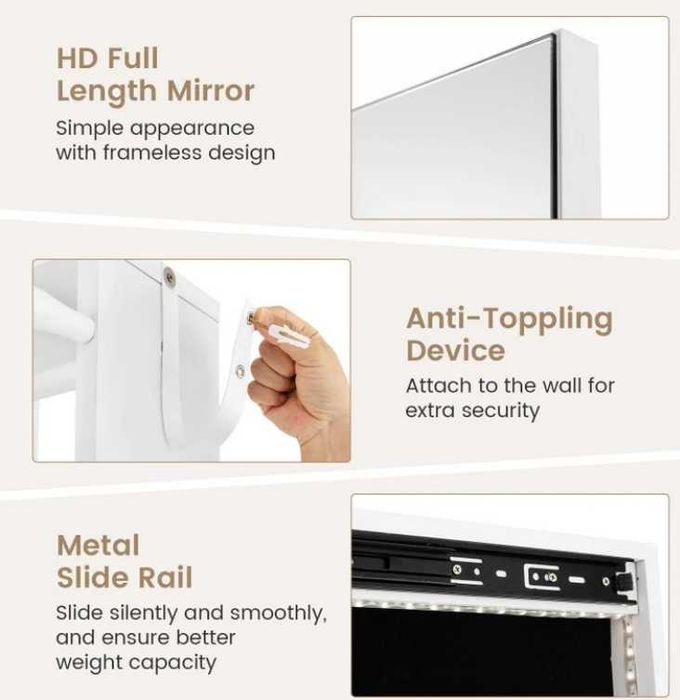 Toaletka Szafka na Biżuterię Obrotowa z Lustrem i Podświetleniem LED