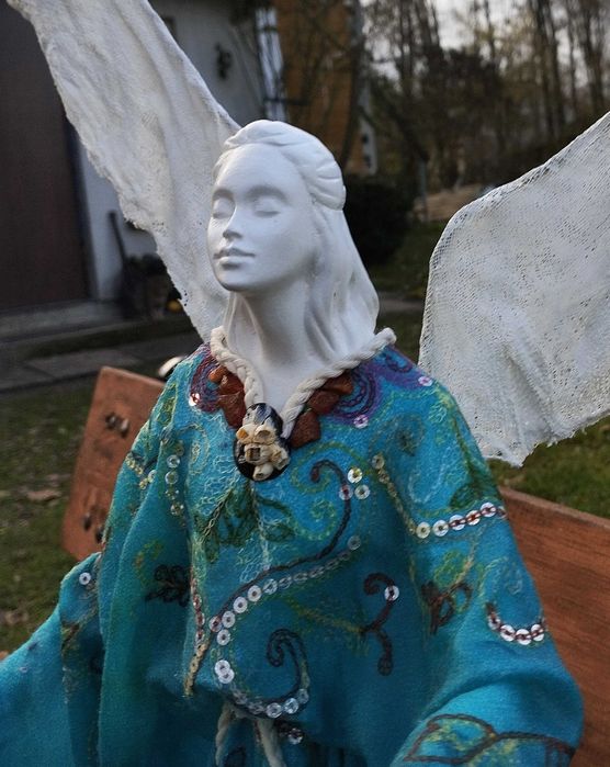 Anioł szmaragdowy,figurka rzemiosło handmade powertex 68cm