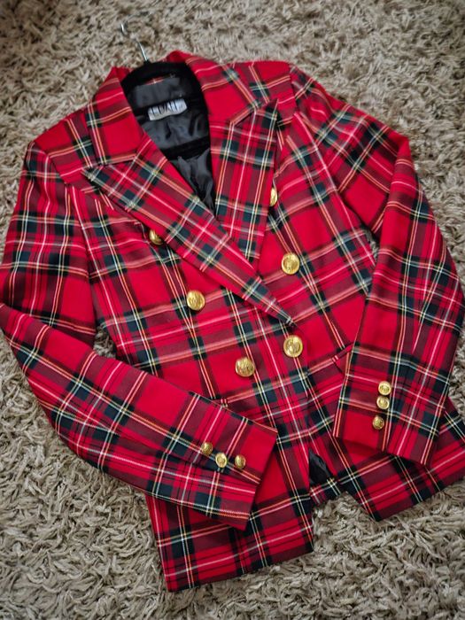 Czerwona marynarka żakiet blezer tartan xs 34