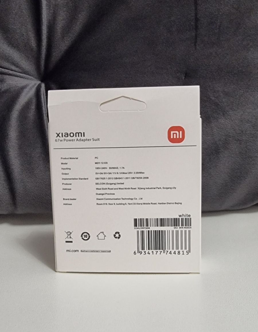 Oryginalna ładowarka Xiaomi 67w  kabel usb-c w zestawie
