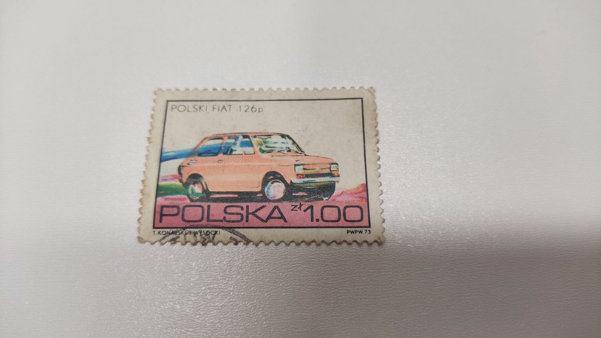 KOLEKCJONERSKI znaczek pocztowy Fiat 126p Hit PRL vintage klaser retro