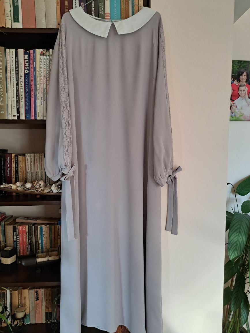 SHEIN nowa szara sukienka maxi z koronką r. 44-46