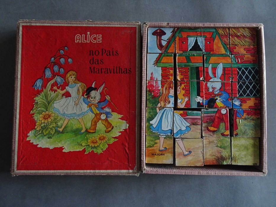 Antigo jogo da Majora - Alice no País das Maravilhas (20 cubos madeira