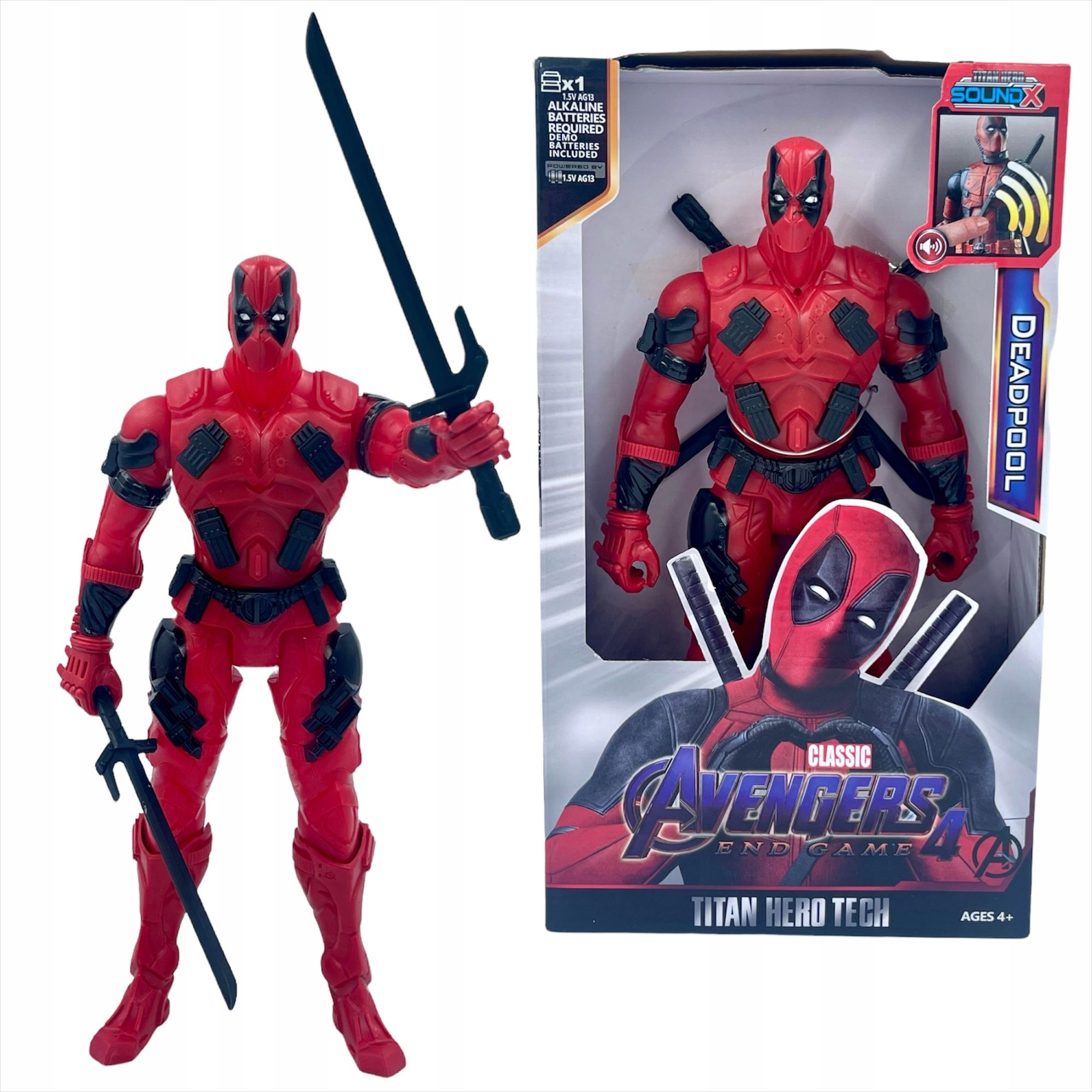 Figurka Deadpool Ludzik Avengers Ruchoma Led Dźwięki Akcesoria 30 Cm