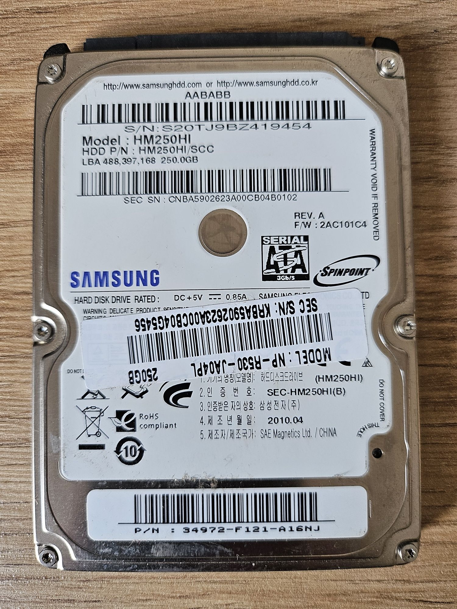 Dysk do laptopa 2,5" 250GB SATA Samsung HM250HI