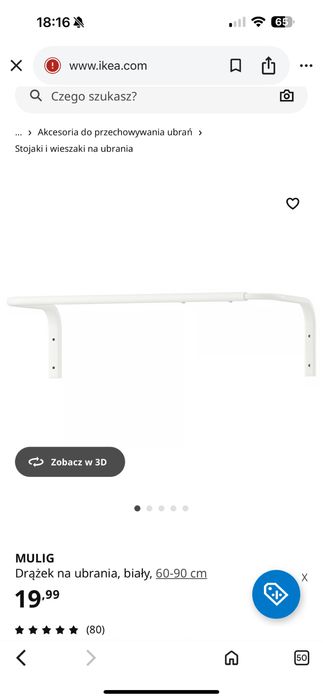 Ikea Mulig Drażek na ubrania nowy