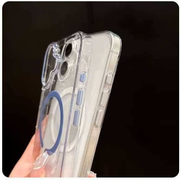 Etui iPhone 16, Case, ładowanie bezprzewodowe MagSafe, wzór granatowy