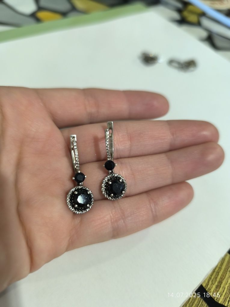 Серьги серебро 925 кольцо сапфир