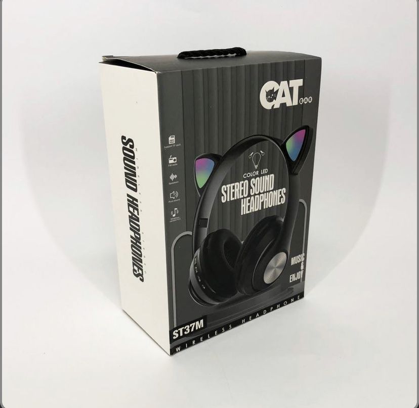 Навушники накладні бездротові ST37M зі котячими вушками. Колір: чорний