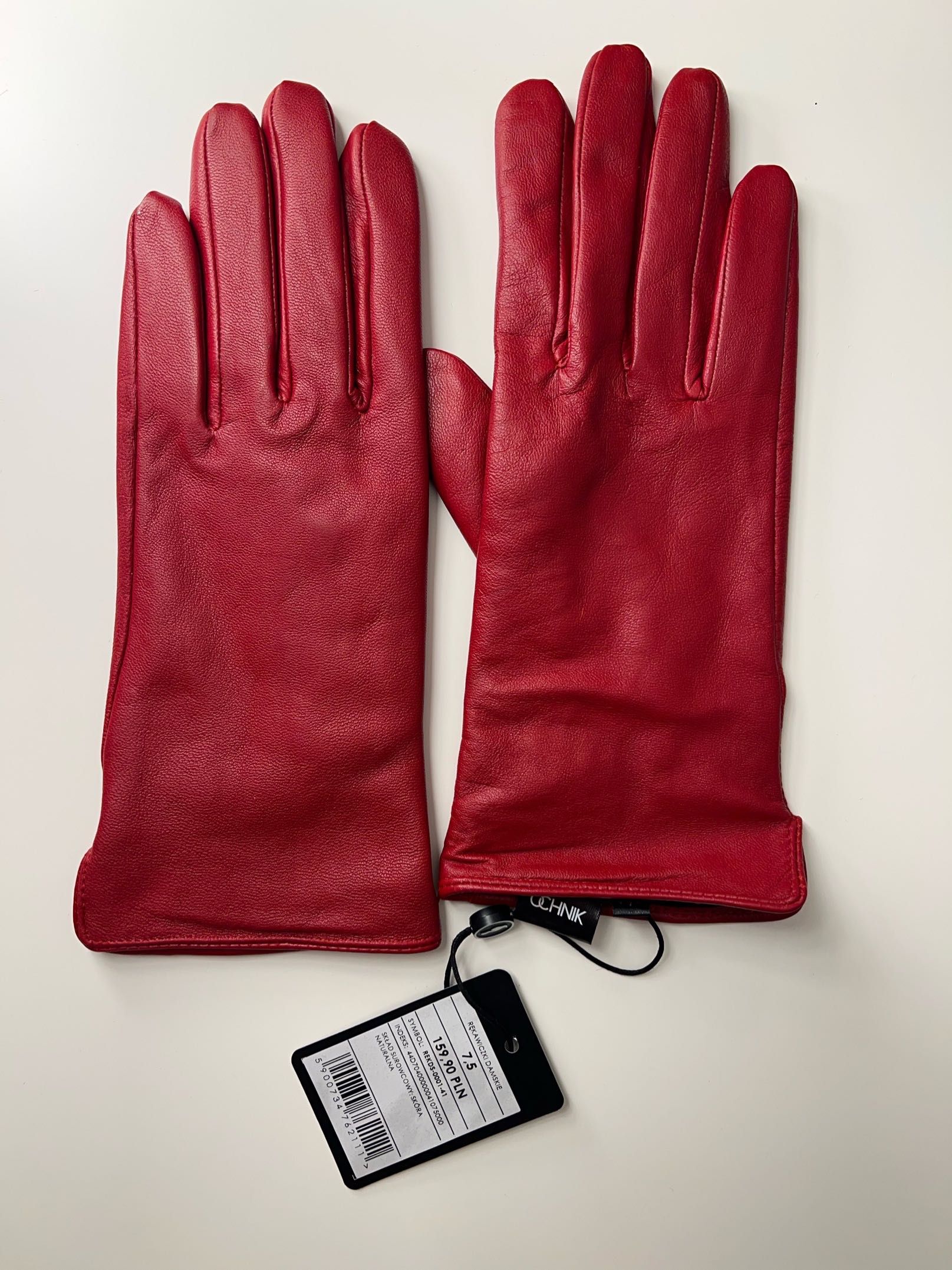 Czerwone skórzane rękawiczki, Ochnik - rozm. 7,5