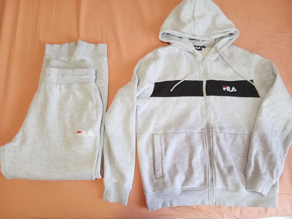 Fato treino conjunto hoodie + joggers cinza tamanho L marca FILA