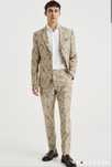 beżowy garnitur męski Slim fit vintage stretch we wzory ślub nowy 46