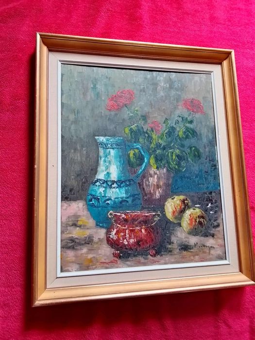 Stary obraz na płótnie sygnowany  .